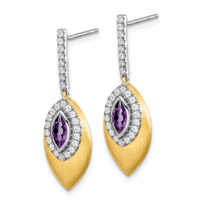 14k Yellow Gold Twotone Amethyst and Real Diamond Dangle Earrings Goldia Earrings