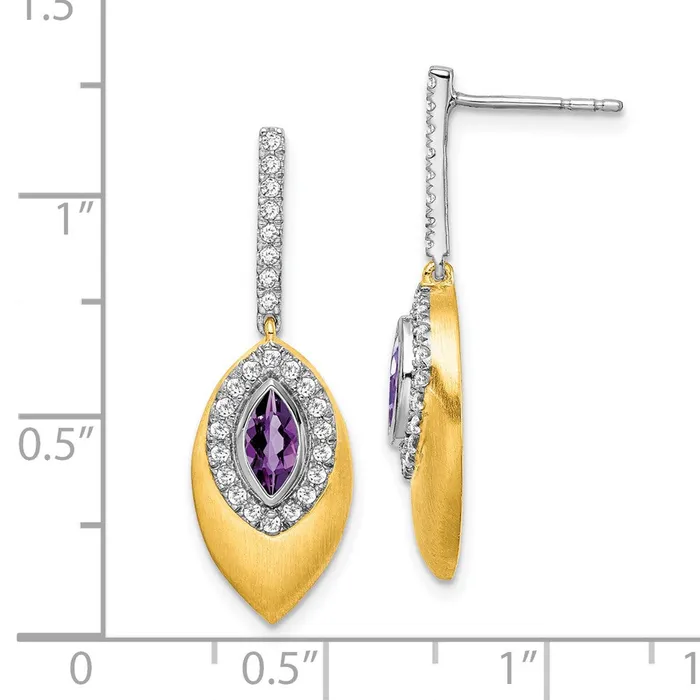14k Yellow Gold Twotone Amethyst and Real Diamond Dangle Earrings Goldia Earrings