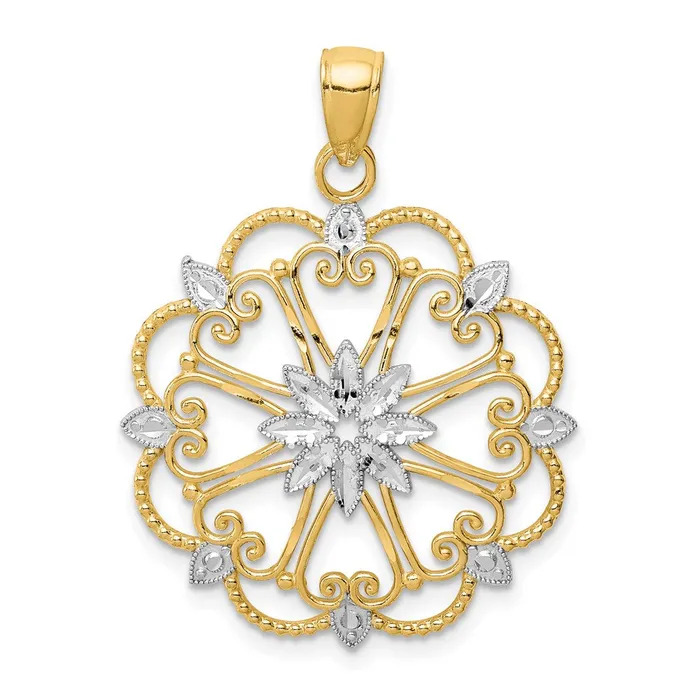 14k Yellow Rhodium Gold and Rhodium Starburst Pendant Goldia Necklaces