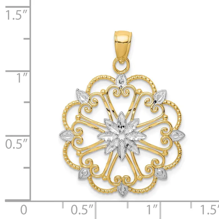 14k Yellow Rhodium Gold and Rhodium Starburst Pendant Goldia Necklaces
