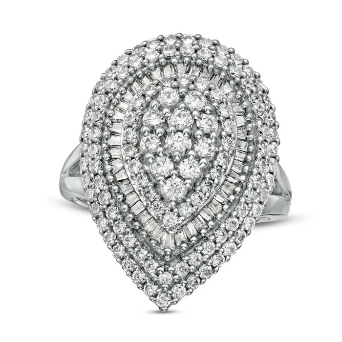 20 CT TW Baguette and Round Composite Natural Diamond PearShaped Ring in Solid 10K White Gold Goldia Rings 20 CT TW Baguette and Round Composite Natural Diamond PearShaped Ring in Solid 10K White Gold Goldia Rings