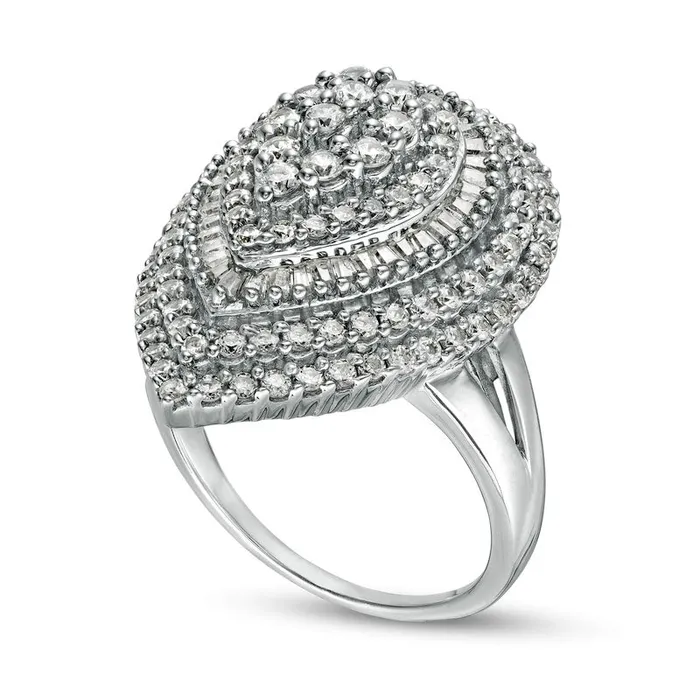 20 CT TW Baguette and Round Composite Natural Diamond PearShaped Ring in Solid 10K White Gold Goldia Rings 20 CT TW Baguette and Round Composite Natural Diamond PearShaped Ring in Solid 10K White Gold Goldia Rings
