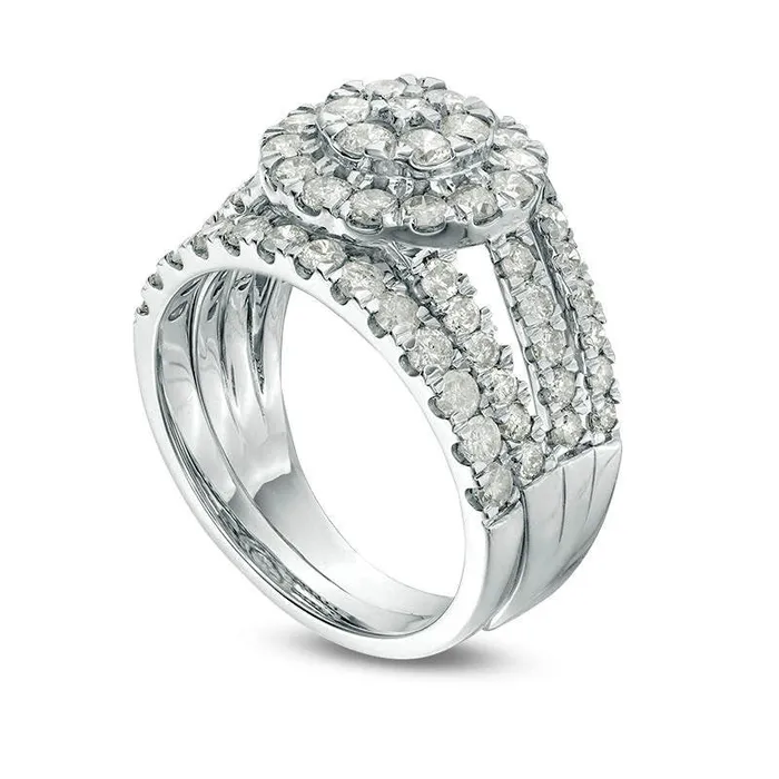 20 CT TW Composite Natural Diamond Frame MultiRow Bridal Engagement Ring Set in Solid 10K White Gold Goldia Rings 20 CT TW Composite Natural Diamond Frame MultiRow Bridal Engagement Ring Set in Solid 10K White Gold Goldia Rings