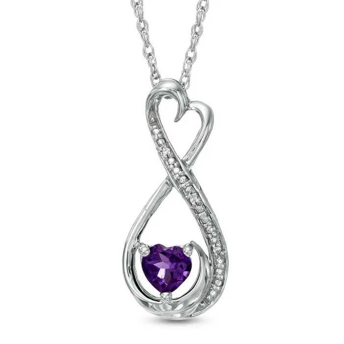 50mm HeartShaped Amethyst and Natural Diamond Accent Infinity Heart MOM Pendant in Sterling Silver Goldia Necklaces 50mm HeartShaped Amethyst and Natural Diamond Accent Infinity Heart MOM Pendant in Sterling Silver Goldia Necklaces