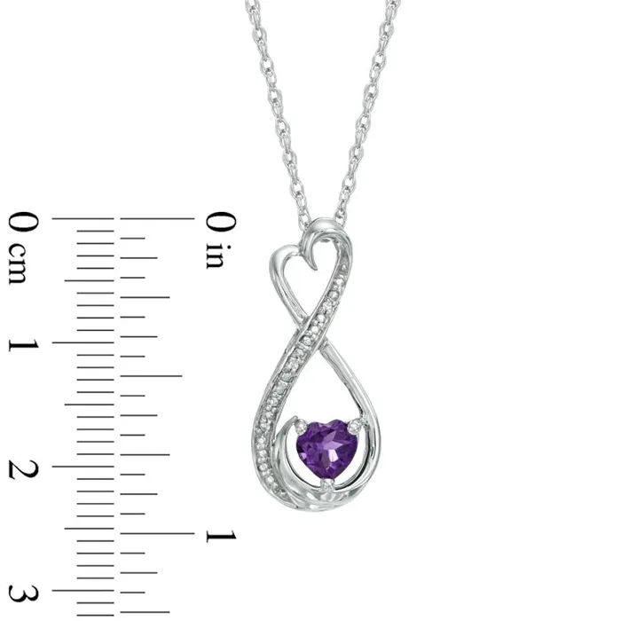 50mm HeartShaped Amethyst and Natural Diamond Accent Infinity Heart MOM Pendant in Sterling Silver Goldia Necklaces 50mm HeartShaped Amethyst and Natural Diamond Accent Infinity Heart MOM Pendant in Sterling Silver Goldia Necklaces