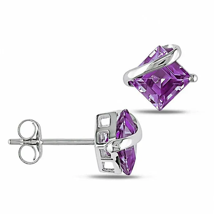60mm PrincessCut Amethyst Swirl Stud Earrings in 10K White Gold Goldia Earrings 60mm PrincessCut Amethyst Swirl Stud Earrings in 10K White Gold Goldia Earrings