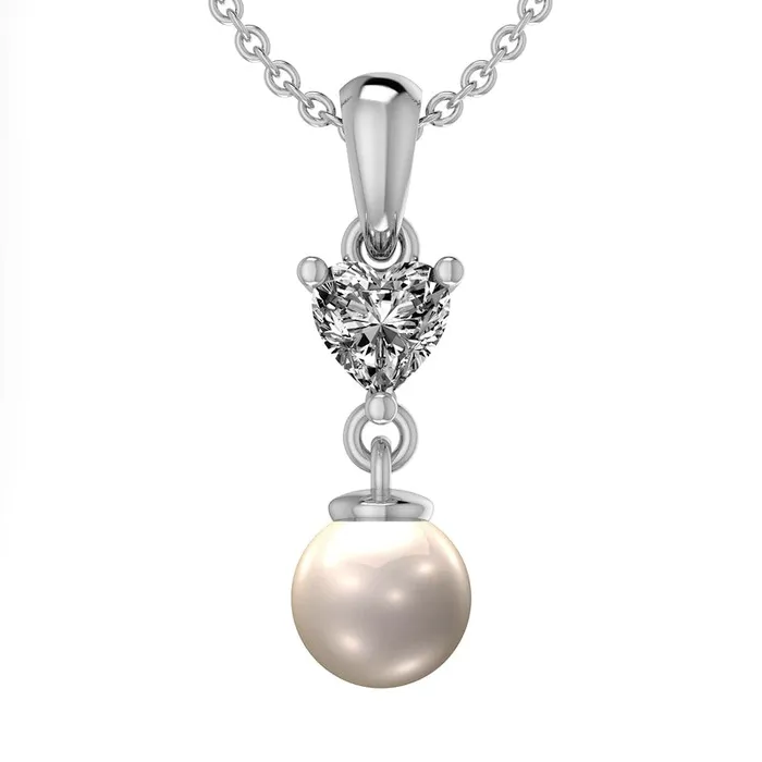 70mm Cultured Freshwater Pearl and HeartShaped LabCreated White Sapphire Double Drop Pendant in Sterling Silver Goldia Necklaces 70mm Cultured Freshwater Pearl and HeartShaped LabCreated White Sapphire Double Drop Pendant in Sterling Silver Goldia Necklaces