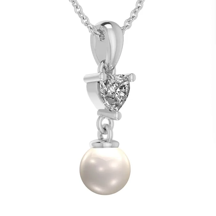 70mm Cultured Freshwater Pearl and HeartShaped LabCreated White Sapphire Double Drop Pendant in Sterling Silver Goldia Necklaces 70mm Cultured Freshwater Pearl and HeartShaped LabCreated White Sapphire Double Drop Pendant in Sterling Silver Goldia Necklaces