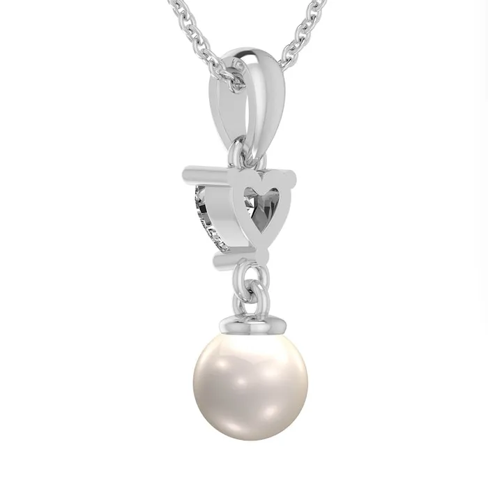 70mm Cultured Freshwater Pearl and HeartShaped LabCreated White Sapphire Double Drop Pendant in Sterling Silver Goldia Necklaces 70mm Cultured Freshwater Pearl and HeartShaped LabCreated White Sapphire Double Drop Pendant in Sterling Silver Goldia Necklaces