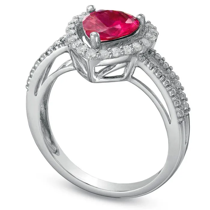 70mm HeartShaped LabCreated Ruby and White Sapphire Heart Frame Ring in Sterling Silver Goldia Rings 70mm HeartShaped LabCreated Ruby and White Sapphire Heart Frame Ring in Sterling Silver Goldia Rings