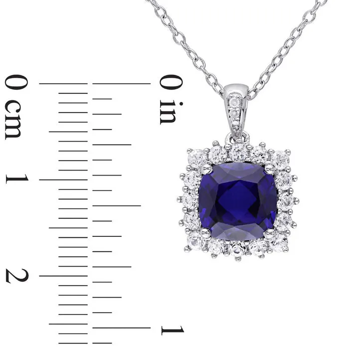 80mm CushionCut LabCreated Blue and White Sapphire and Diamond Accent Frame Pendant in Sterling Silver Goldia Rings 80mm CushionCut LabCreated Blue and White Sapphire and Diamond Accent Frame Pendant in Sterling Silver Goldia Rings