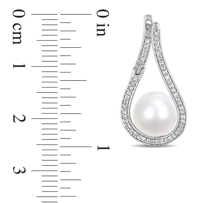 90 95mm Cultured Freshwater Pearl and 033 CT TW Diamond Flame Drop Earrings in 14K White Gold Goldia Earrings 90 95mm Cultured Freshwater Pearl and 033 CT TW Diamond Flame Drop Earrings in 14K White Gold Goldia Earrings