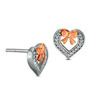 Earrings 01 CT TW Diamond Bow and Heart Stud Earrings in Sterling Silver and 10K Rose Gold Goldia Earrings 01 CT TW Diamond Bow and Heart Stud Earrings in Sterling Silver and 10K Rose Gold Goldia