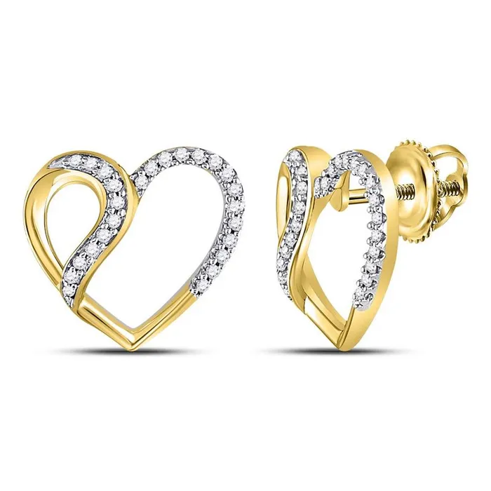 Earrings 10k Yellow Gold Round Diamond Heart Earrings 16 Cttw gndatlanta