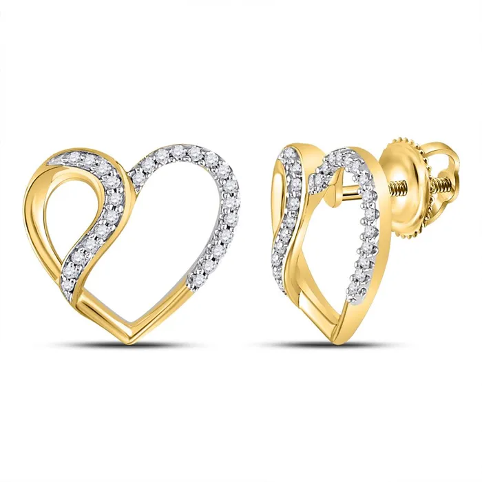 Earrings 10k Yellow Gold Round Diamond Heart Earrings 16 Cttw gndatlanta