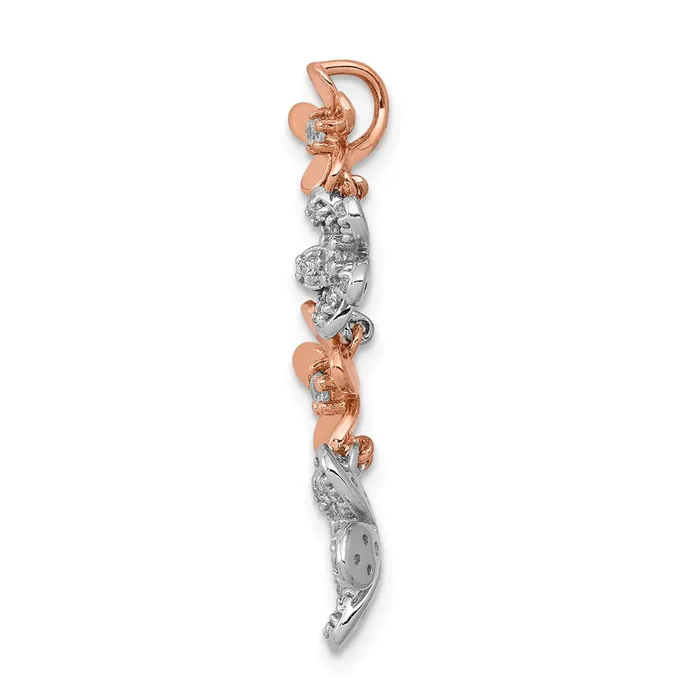 Earrings 14k Rose and White Gold Real Diamond Four Flower Chain Slide Goldia