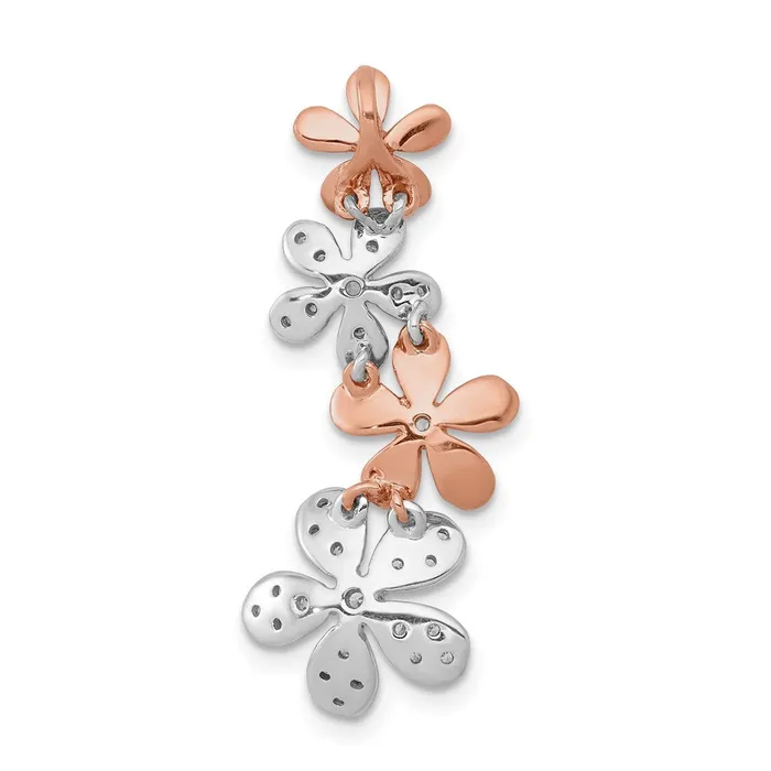 Earrings 14k Rose and White Gold Real Diamond Four Flower Chain Slide Goldia