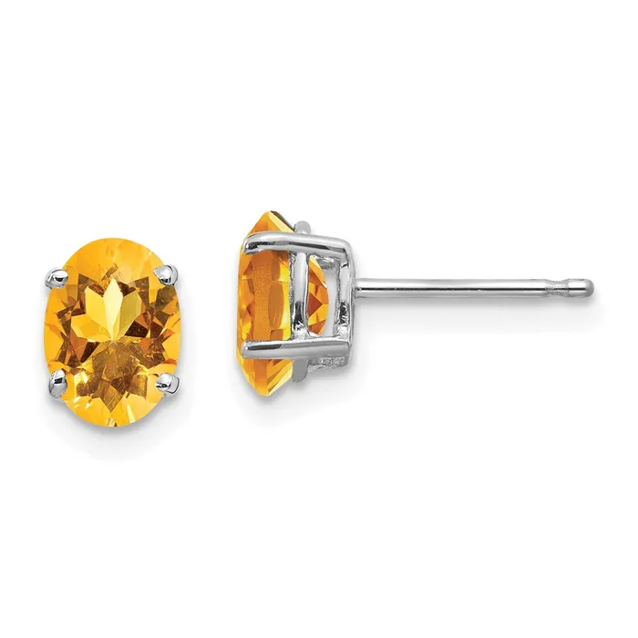 Earrings 14k White Gold 7x5mm Oval Citrine Earrings Goldia