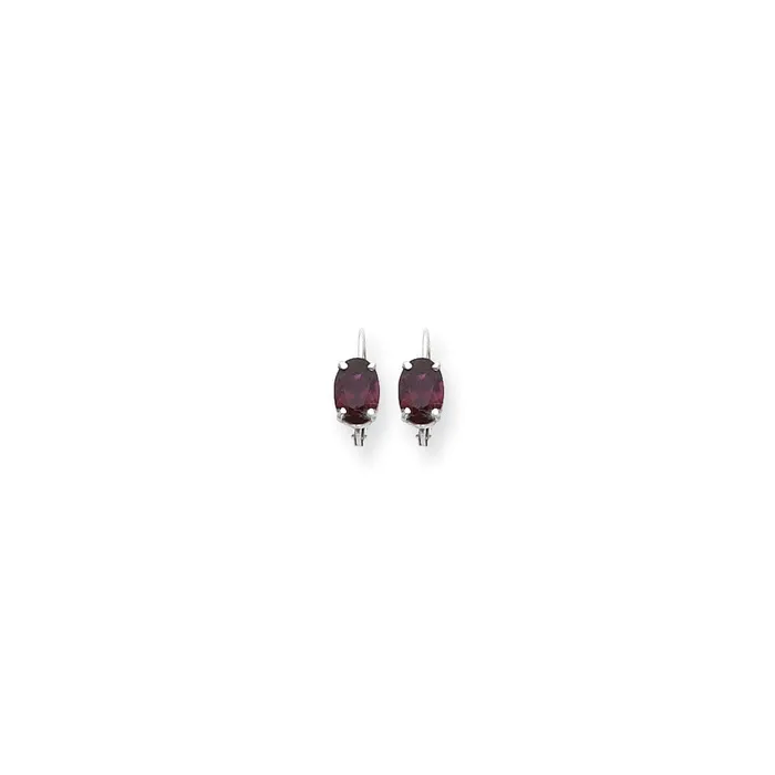 Earrings 14k White Gold 7x5mm Oval Garnet Checker leverback Earrings Goldia