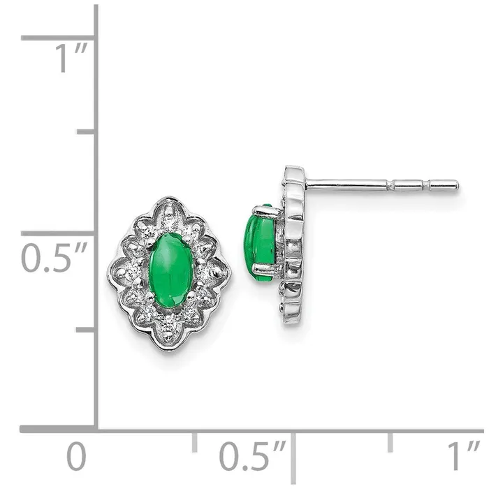 Earrings 14k White Gold Real Diamond and Cabochon Emerald Earrings Goldia