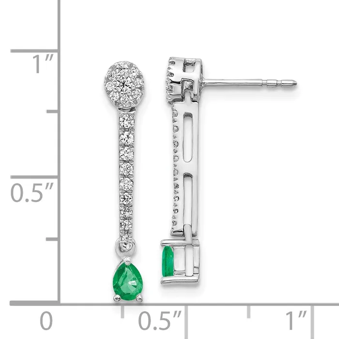 Earrings 14k White Gold Real Diamond and Emerald Fancy Earrings Goldia