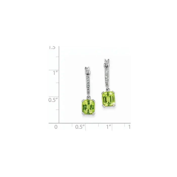 Earrings 14k White Gold Real Diamond and Peridot Dangle Hoop Earrings Goldia