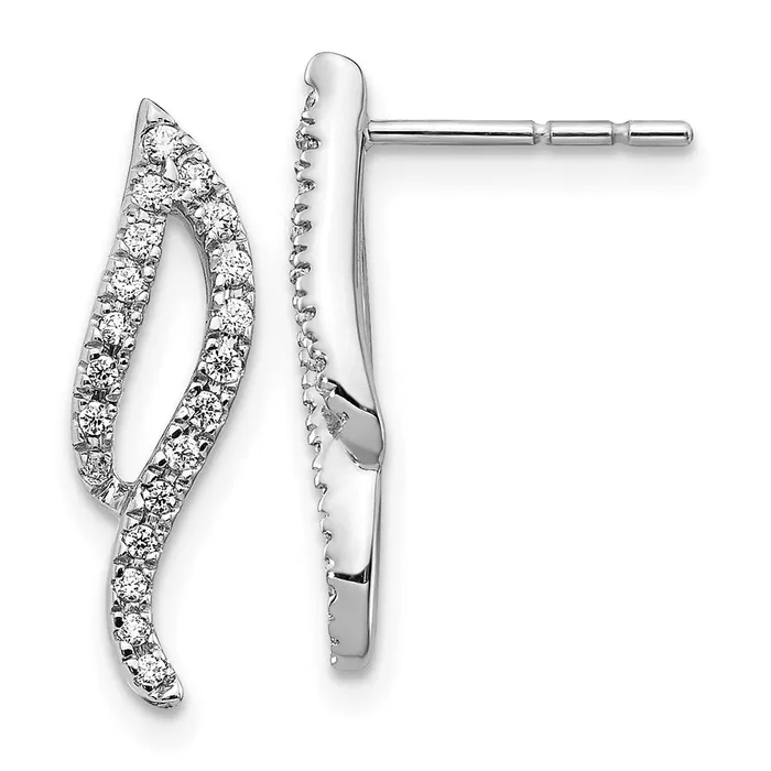 Earrings 14k White Gold Real Diamond Wave Post Earrings Goldia