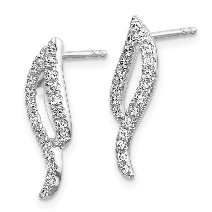 Earrings 14k White Gold Real Diamond Wave Post Earrings Goldia