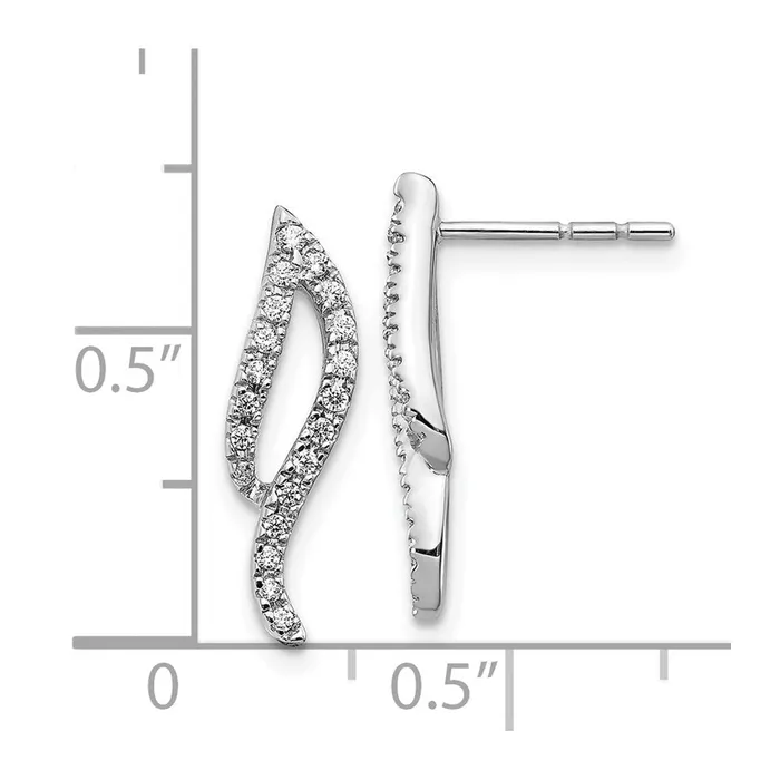 Earrings 14k White Gold Real Diamond Wave Post Earrings Goldia