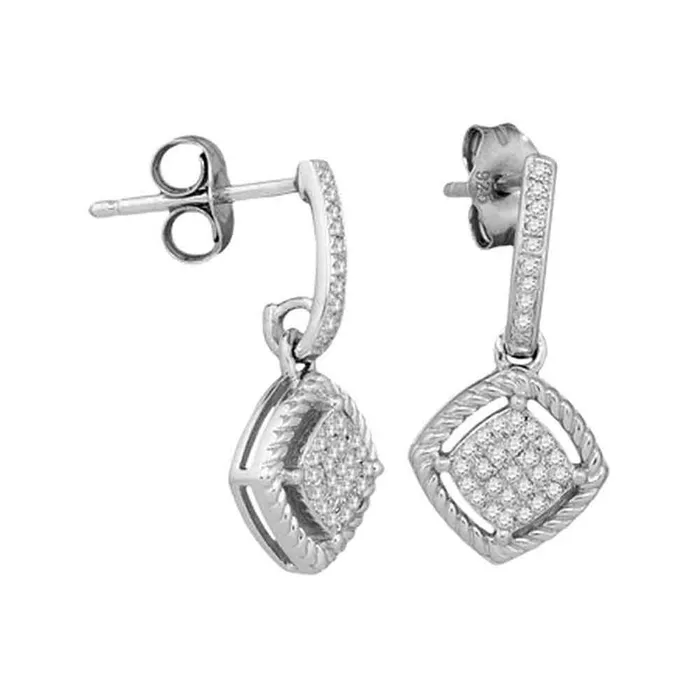 Earrings 14k White Gold Round Diamond Rope Square Dangle Earrings 16 Cttw gndatlanta Earrings 14k White Gold Round Diamond Rope Square Dangle Earrings 16 Cttw gndatlanta