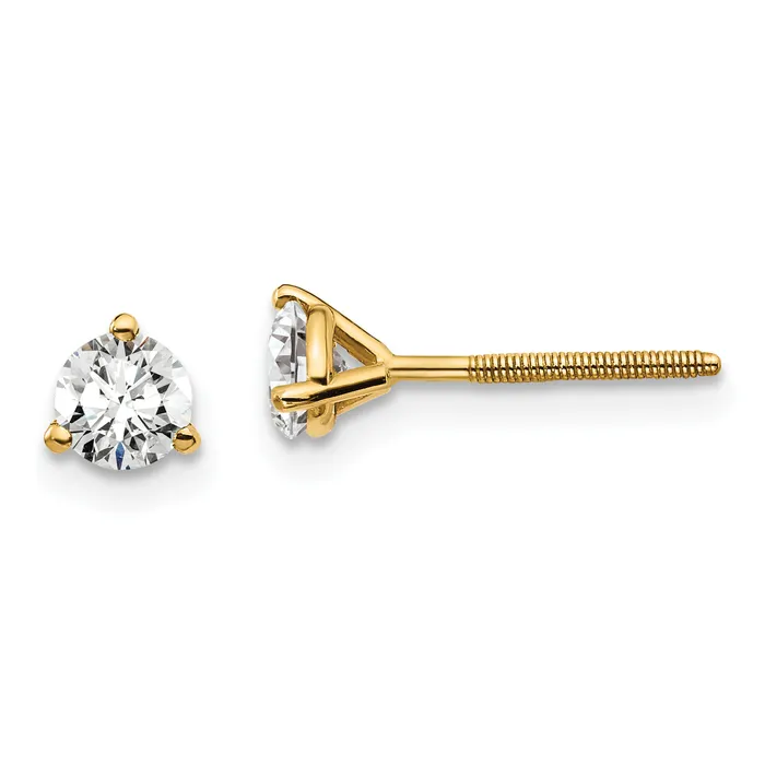 Earrings 14k Yellow Gold 12 ctw Certified Lab Grown Diamond VSSI G Round 3 Prong Heavy Wt Screwback Stud Earrings Goldia Earrings 14k Yellow Gold 12 ctw Certified Lab Grown Diamond VSSI G Round 3 Prong Heavy Wt Screwback Stud Earrings Goldia