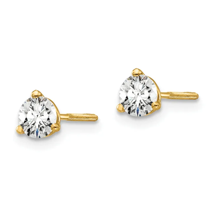 Earrings 14k Yellow Gold 12 ctw Certified Lab Grown Diamond VSSI G Round 3 Prong Heavy Wt Screwback Stud Earrings Goldia