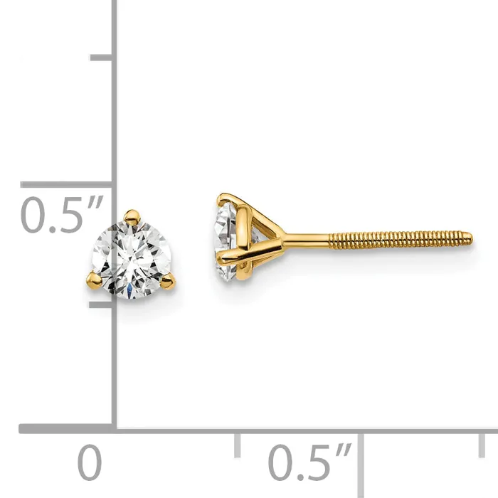 Earrings 14k Yellow Gold 12 ctw Certified Lab Grown Diamond VSSI G Round 3 Prong Heavy Wt Screwback Stud Earrings Goldia