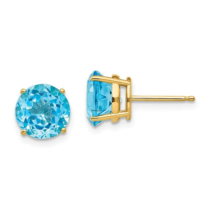 Earrings 14k Yellow Gold 8mm Blue Topaz Post Earrings Goldia