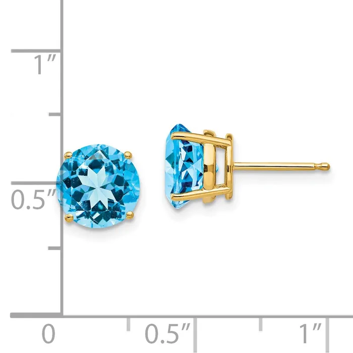 Earrings 14k Yellow Gold 8mm Blue Topaz Post Earrings Goldia