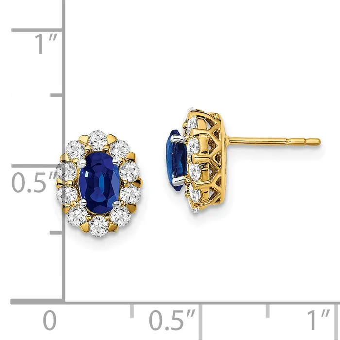 Earrings 14k Yellow Gold Oval Sapphire and Real Diamond Halo Post Earrings Goldia