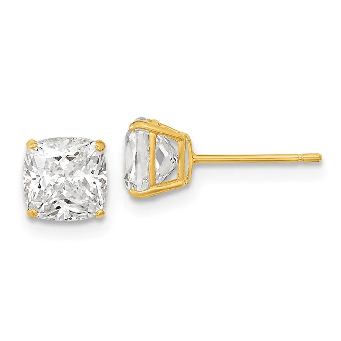 Earrings 14k Yellow Gold Polished 6x6 Cushion Cut CZ Stud Post Earrings Goldia Earrings 14k Yellow Gold Polished 6x6 Cushion Cut CZ Stud Post Earrings Goldia