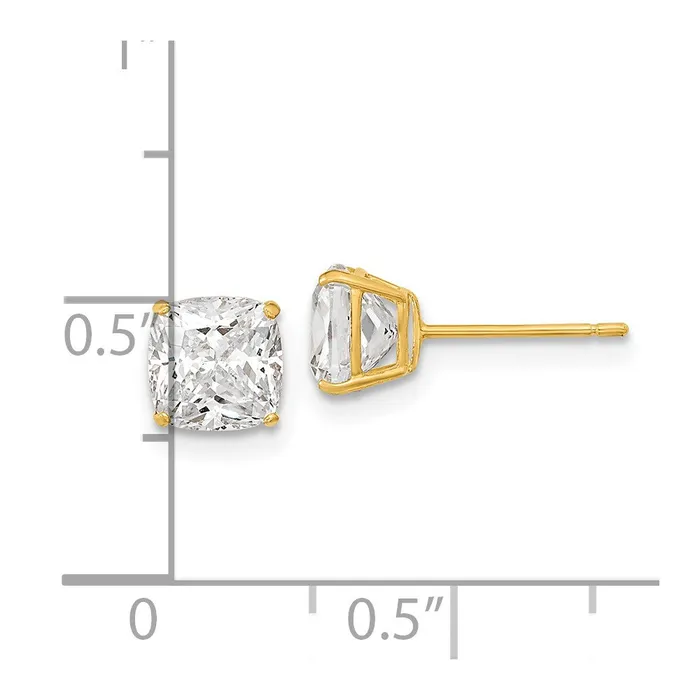 Earrings 14k Yellow Gold Polished 6x6 Cushion Cut CZ Stud Post Earrings Goldia