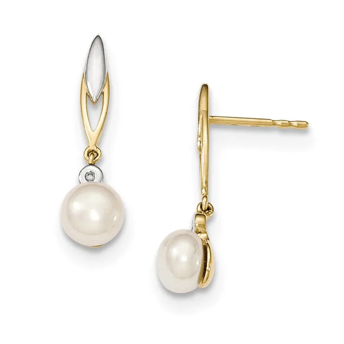 Earrings 14K Yellow Gold u0026 Rhodium 67mm Button FW Cultured Pearl u0026 Real Diamond Earrings Goldia Earrings 14K Yellow Gold u0026 Rhodium 67mm Button FW Cultured Pearl u0026 Real Diamond Earrings Goldia