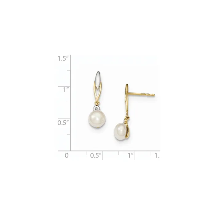 Earrings 14K Yellow Gold u0026 Rhodium 67mm Button FW Cultured Pearl u0026 Real Diamond Earrings Goldia
