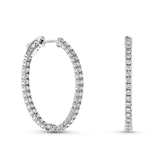 Earrings 2 CT TW Diamond InsideOut Oval Hoop Earrings in 14K White Gold Goldia Earrings 2 CT TW Diamond InsideOut Oval Hoop Earrings in 14K White Gold Goldia