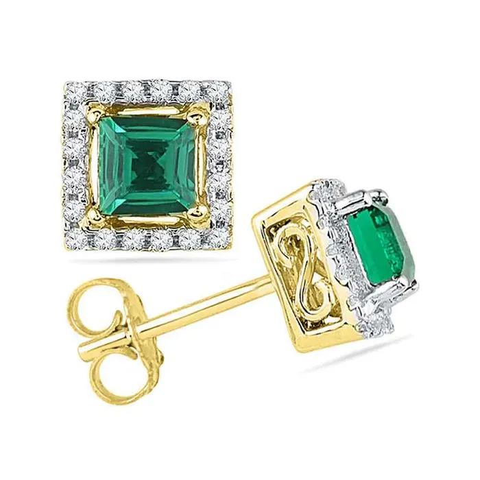 Earrings gndatlanta 10k Yellow Gold Princess Created Emerald Solitaire Diamond Stud Earrings 18 Cttw Earrings gndatlanta 10k Yellow Gold Princess Created Emerald Solitaire Diamond Stud Earrings 18 Cttw