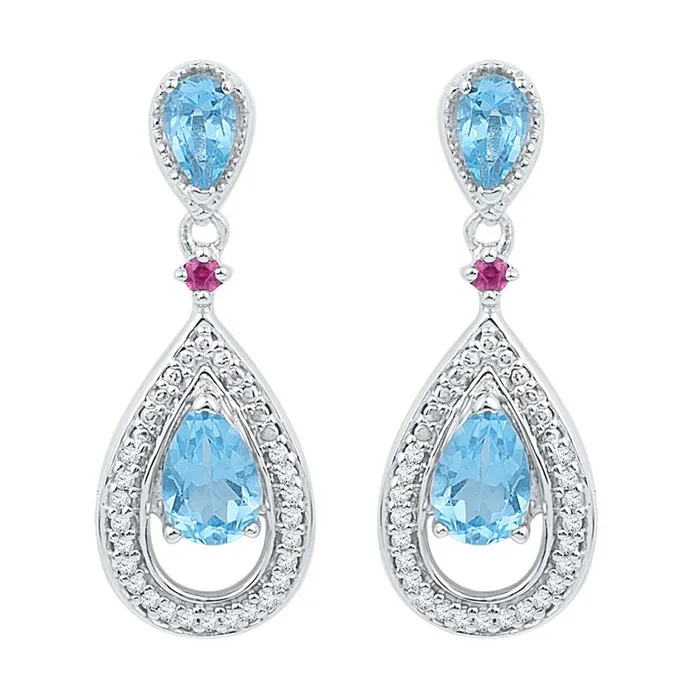 Earrings gndatlanta 14k White Gold Oval Created Blue Topaz Diamond Dangle Earrings 158 Cttw