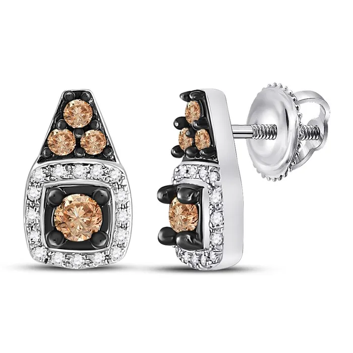 Earrings gndatlanta 14k White Gold Round Brown Diamond Square Earrings 38 Cttw Earrings gndatlanta 14k White Gold Round Brown Diamond Square Earrings 38 Cttw