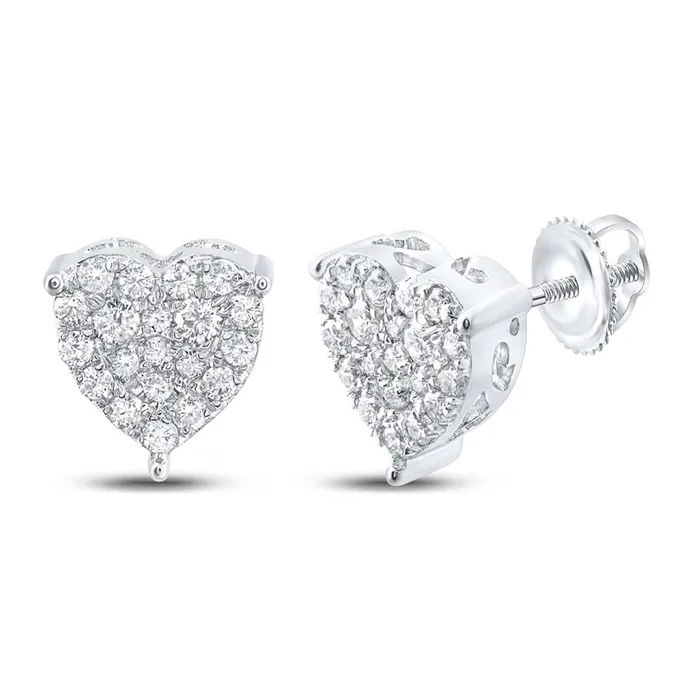 Earrings gndatlanta 14k White Gold Round Diamond Heart Earrings 12 Cttw