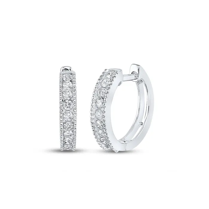 Earrings gndatlanta 14k White Gold Round Diamond Milgrain Hoop Earrings 14 Cttw Earrings gndatlanta 14k White Gold Round Diamond Milgrain Hoop Earrings 14 Cttw