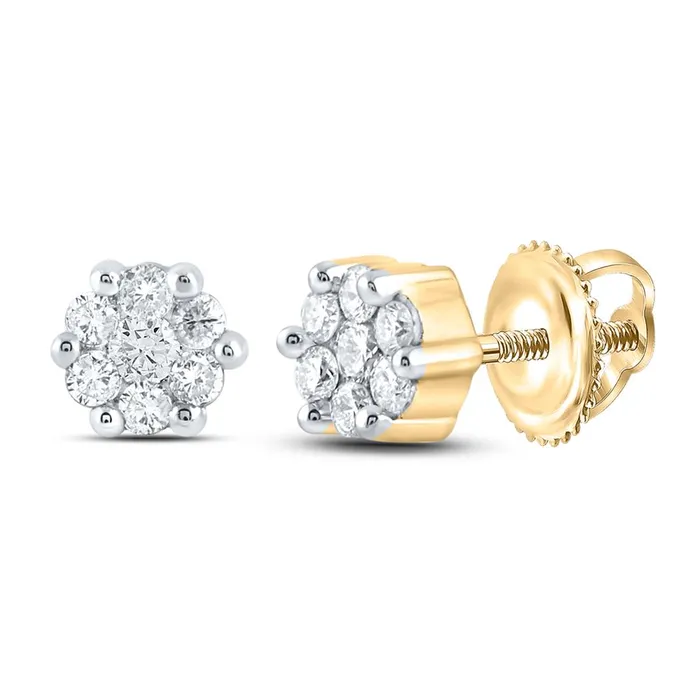 Earrings gndatlanta 14k Yellow Gold Round Diamond Flower Cluster Earrings 16 Cttw Earrings gndatlanta 14k Yellow Gold Round Diamond Flower Cluster Earrings 16 Cttw