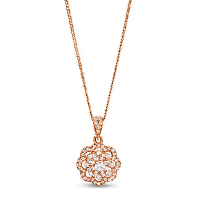 Earrings Goldia 025 CT TW Natural Diamond Frame Flower Drop Pendant in 10K Rose Gold