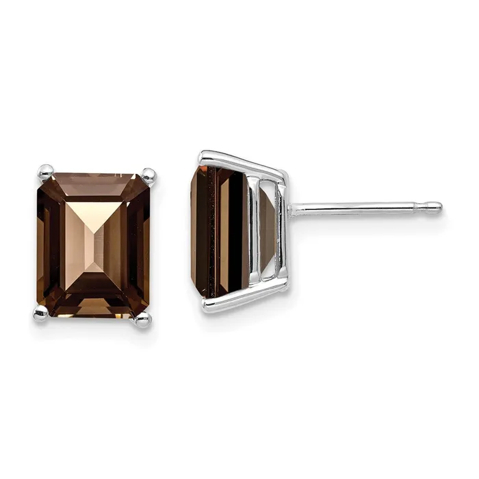 Earrings Goldia 14k White Gold 9x7mm Emerald Smok Yellow Gold Quartz Earrings