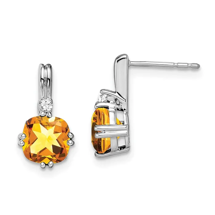 Earrings Goldia 14k White Gold Cushion Citrine and Real Diamond Earrings Earrings Goldia 14k White Gold Cushion Citrine and Real Diamond Earrings